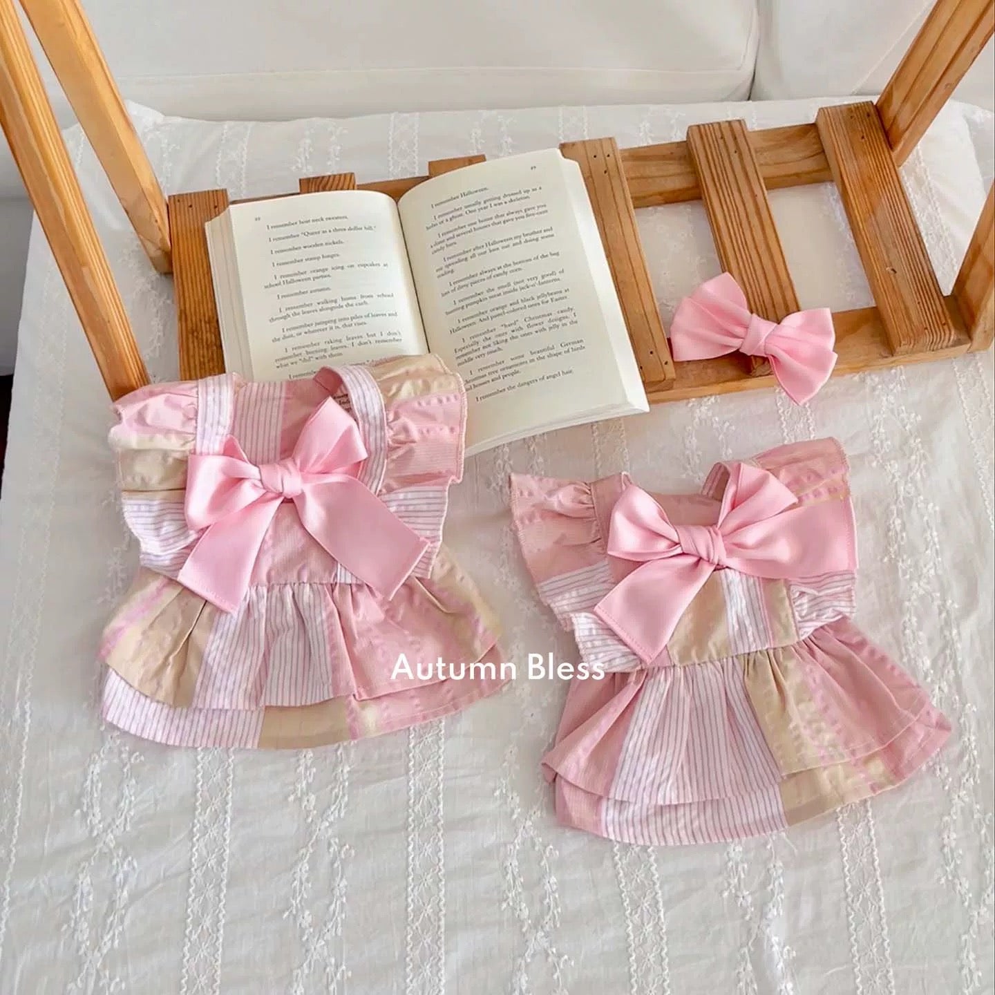 Autumn Bless ストライプリボンドレス（単品・ヘアアクセセット）| Striped Ribbon Dress (Single or with Hair Clip Set)