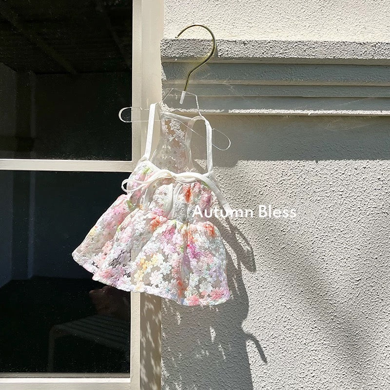 Autumn Bless フローラルレースキャミワンピース（リボン付き） | Floral Lace Picnic Camisole Dress with Ribbon
