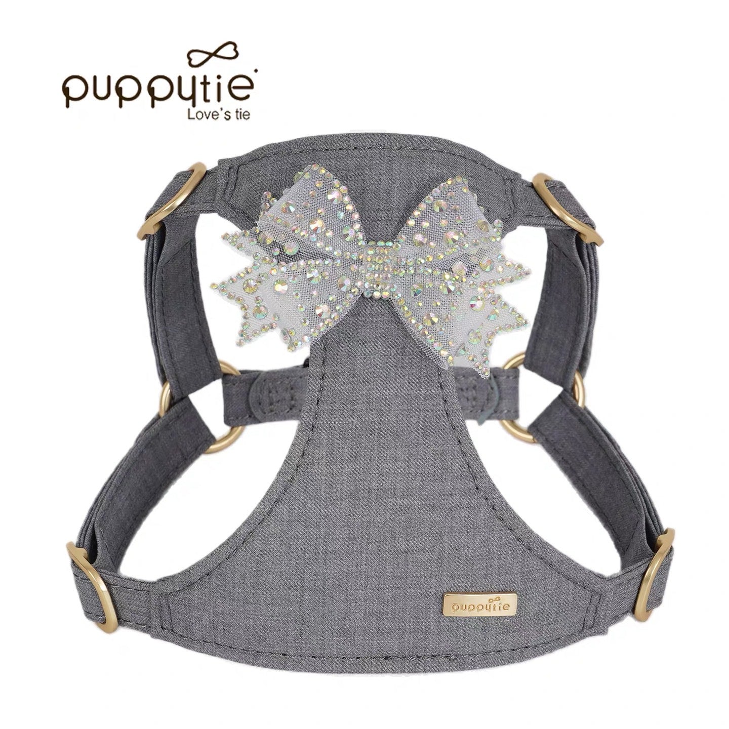 Puppytie スパークリングラインストーンボウドッグ＆キャットハーネス – 通気性のあるTR生地使用、スタイリッシュなペットベスト|Sparkling Rhinestone Bow Dog & Cat Harness – Breathable TR Fabric, Stylish Pet Vest