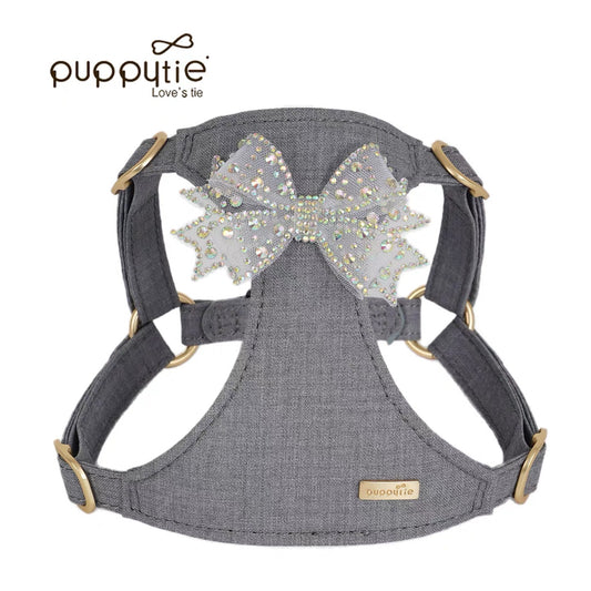 Puppytie スパークリングラインストーンボウドッグ＆キャットハーネス – 通気性のあるTR生地使用、スタイリッシュなペットベスト|Sparkling Rhinestone Bow Dog & Cat Harness – Breathable TR Fabric, Stylish Pet Vest