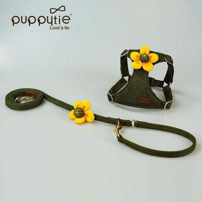 Puppytieフラワーペットハーネス＆リードセット – 引っ張り防止・調節可能、小型犬＆猫用| Flower Pet Harness & Leash Set – No-Pull, Adjustable for Small Dogs & Cats