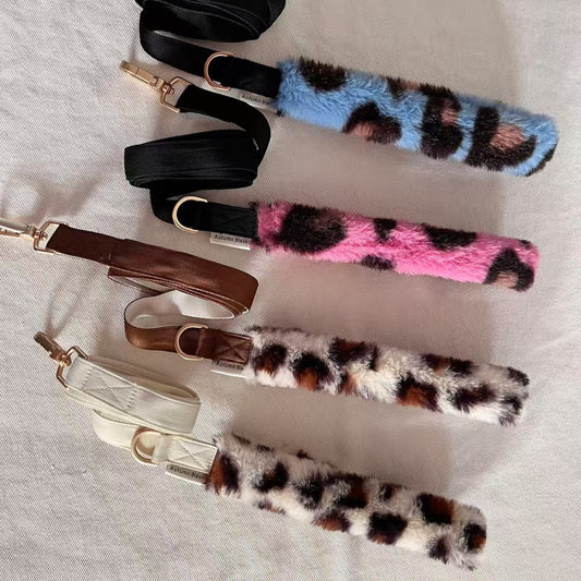 Autumn Bless Leopard Print Plush Handle Leash
