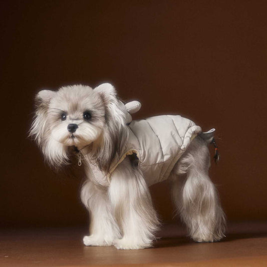 Tawney Bear Bear Ear Zip-Up Down Jacket for Small Dogs (Grey Version)