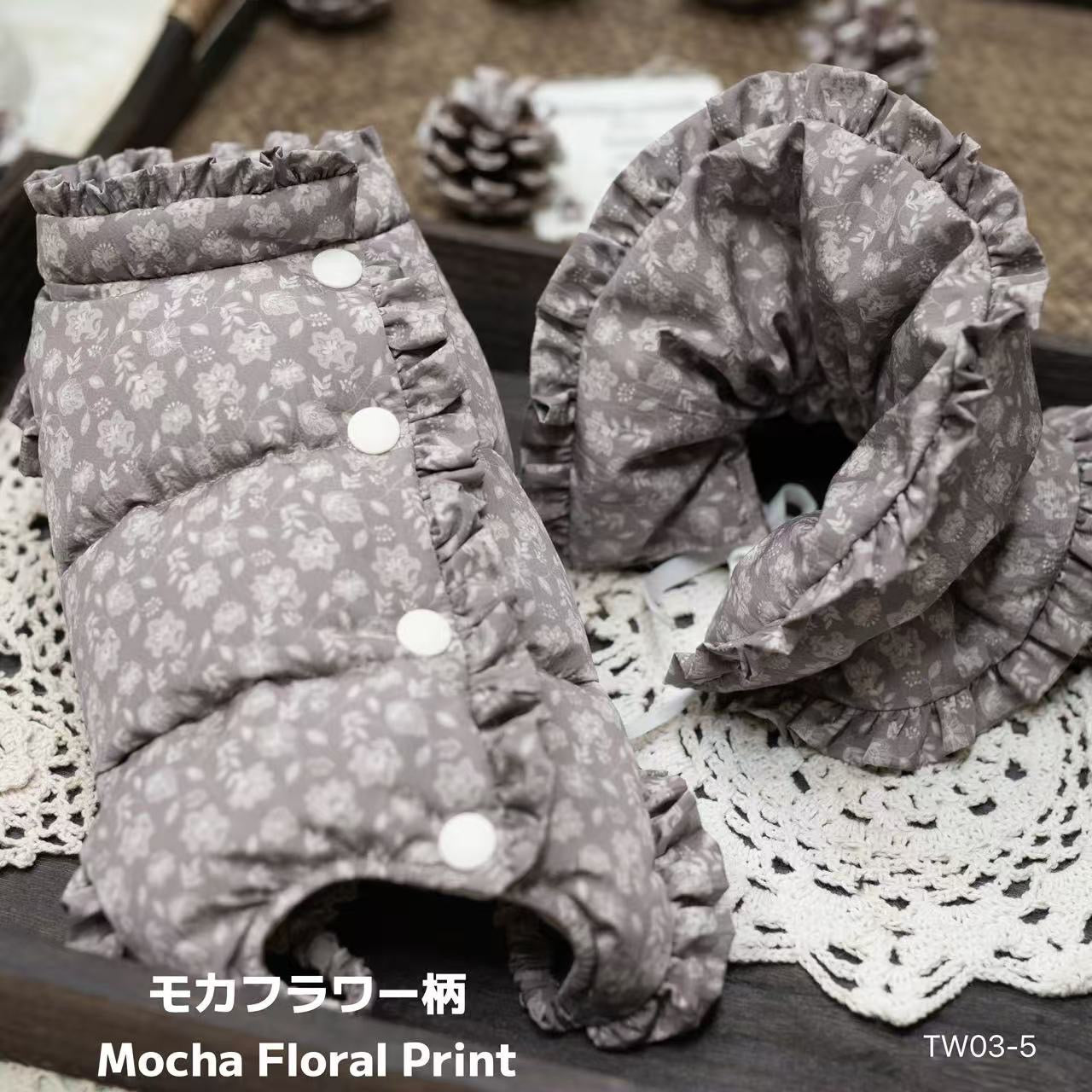 TaniWina Floral Frill Hanging-Leg Down Jumpsuit with 3-Way Neck Warmer – Girls Edition