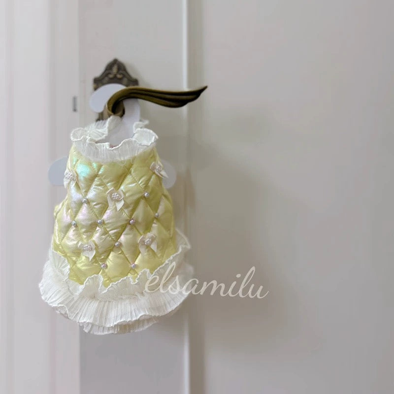 Elsamilu Pearl Bow Quilted Winter Dress – 4 Colors