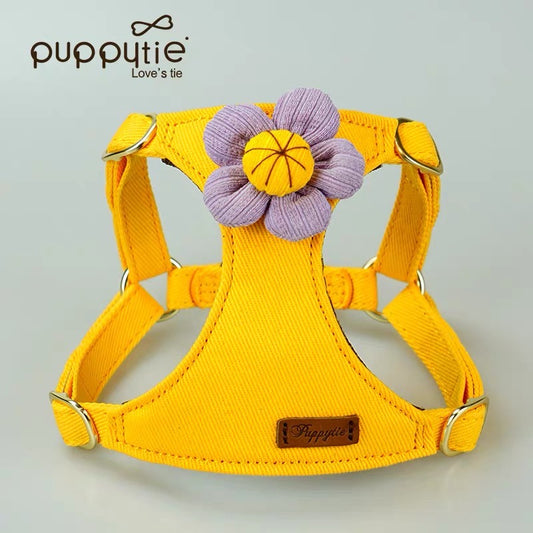 Puppytieフラワーペットハーネス＆リードセット – 引っ張り防止・調節可能、小型犬＆猫用| Flower Pet Harness & Leash Set – No-Pull, Adjustable for Small Dogs & Cats