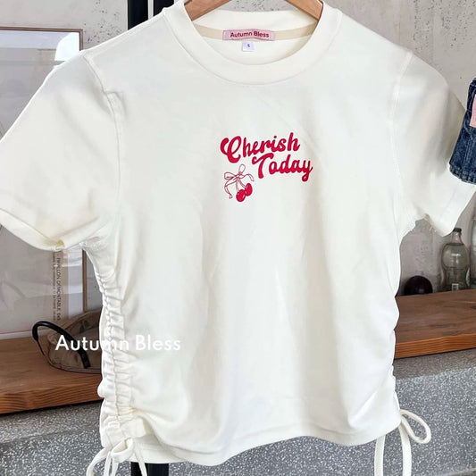 Autumn Bless チェリーリンクコーデTシャツ ＆ デニムサスペンダースカート（ヘアアクセ・バンダナ付き）| Cherry Matching T-Shirt & Denim Suspender Skirt (with Hair Clip or Bandana)| Cherry T-Shirt & Denim Suspender Skirt (Family Matching Outfit)