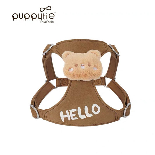 Puppytie HELLOスエードドッグ＆キャットハーネス – 可愛いプリント付きソフトプラッシュペットベスト| HELLO Suede Dog & Cat Harness – Soft Plush Pet Vest with Cute Print