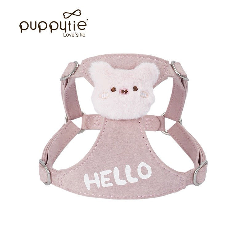 Puppytie HELLOスエードドッグ＆キャットハーネス – 可愛いプリント付きソフトプラッシュペットベスト| HELLO Suede Dog & Cat Harness – Soft Plush Pet Vest with Cute Print