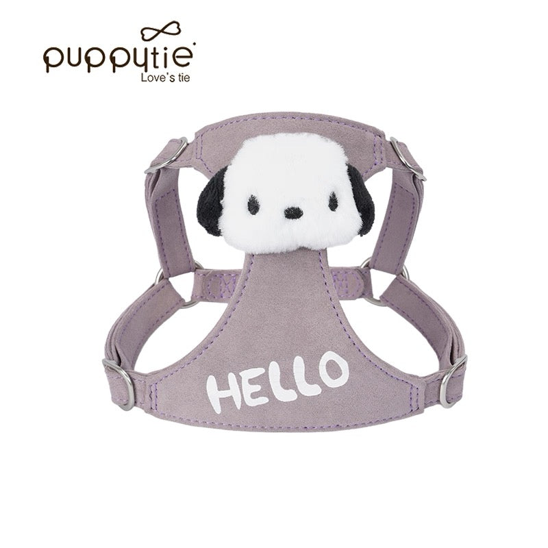Puppytie HELLOスエードドッグ＆キャットハーネス – 可愛いプリント付きソフトプラッシュペットベスト| HELLO Suede Dog & Cat Harness – Soft Plush Pet Vest with Cute Print