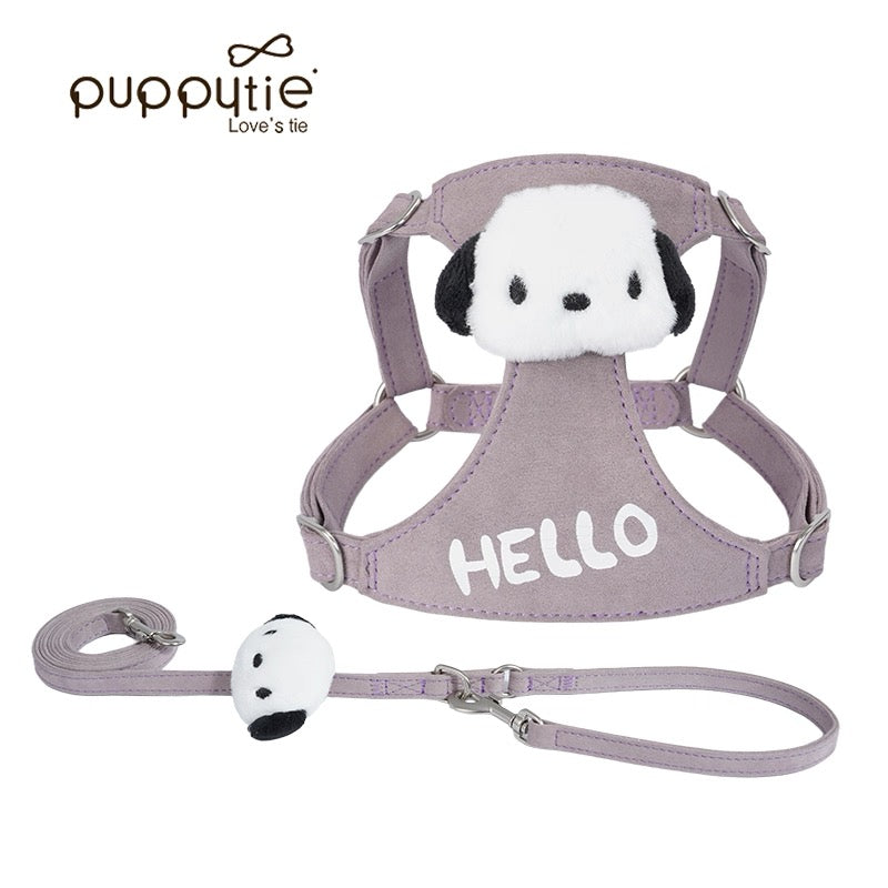 Puppytie HELLOスエードドッグ＆キャットハーネス – 可愛いプリント付きソフトプラッシュペットベスト| HELLO Suede Dog & Cat Harness – Soft Plush Pet Vest with Cute Print