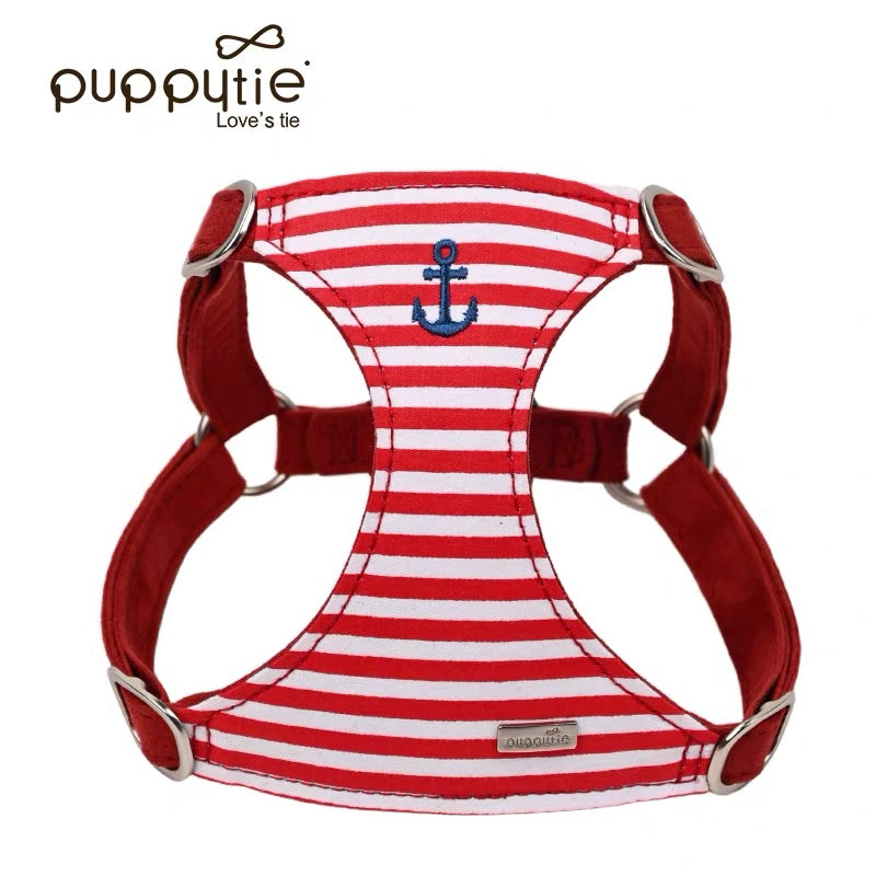 Puppytie マリンストライプドッグ＆キャットハーネス – アンカー刺繍入り軽量サマーペットベスト|Nautical Striped Dog & Cat Harness – Lightweight Summer Pet Vest with Anchor Embroidery