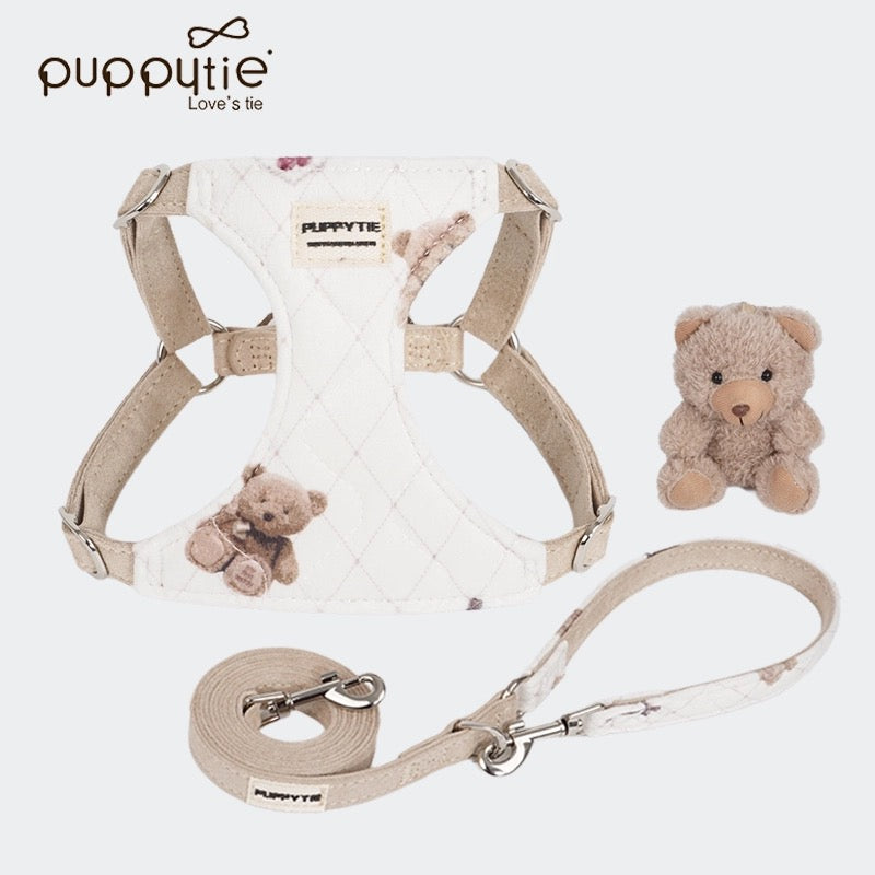 Puppytie テディベアコージーペットハーネス（猫＆小型犬用）| 可愛い冬用あったかベスト|Teddy Bear Cozy Pet Harness for Cats & Small Dogs | Cute Winter Warm Vest