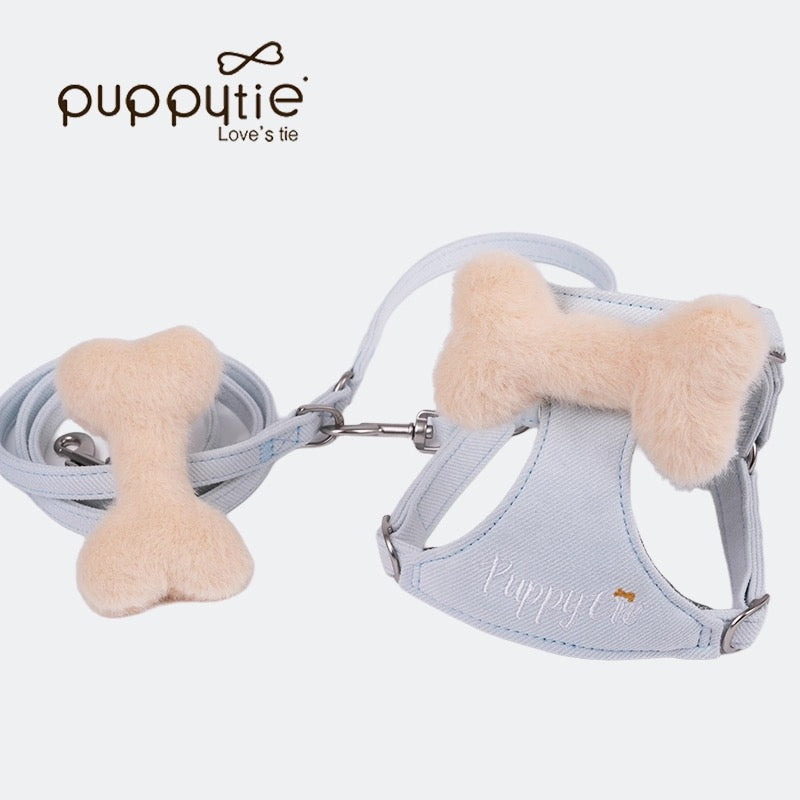 Puppytie プラッシュボーンドッグ＆キャットハーネス – ソフトツイル生地使用、刺繍ロゴ入り|Plush Bone Dog & Cat Harness – Soft Twill Fabric, Embroidered Logo
