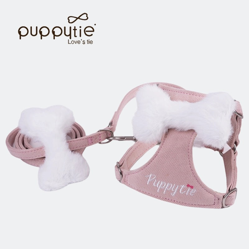 Puppytie プラッシュボーンドッグ＆キャットハーネス – ソフトツイル生地使用、刺繍ロゴ入り|Plush Bone Dog & Cat Harness – Soft Twill Fabric, Embroidered Logo