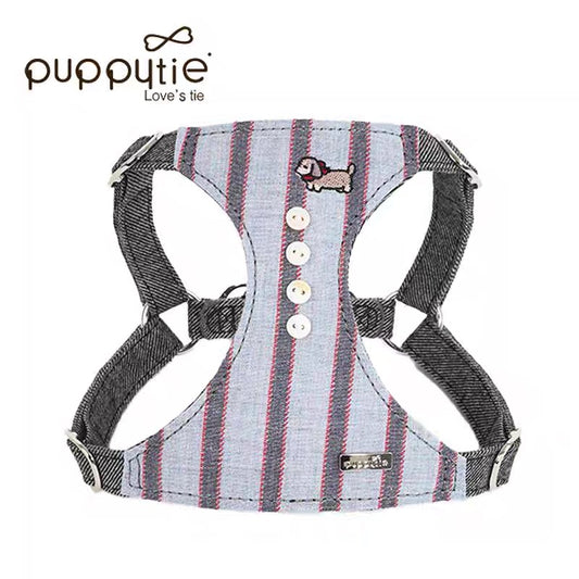 Puppytie ジャパニーズストライプペットハーネス（子犬刺繍入り）| 安全・軽量・スタイリッシュな猫＆小型犬用| Japanese Stripe Pet Harness with Puppy Embroidery | Safe, Lightweight & Stylish for Cats & Small Dogs