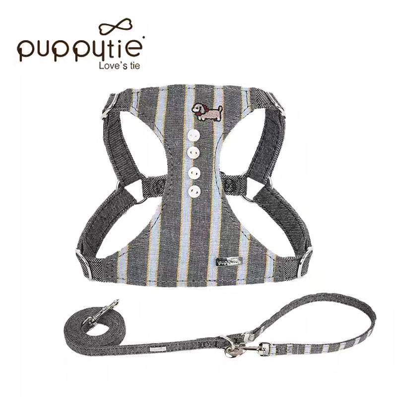 Puppytie ジャパニーズストライプペットハーネス（子犬刺繍入り）| 安全・軽量・スタイリッシュな猫＆小型犬用| Japanese Stripe Pet Harness with Puppy Embroidery | Safe, Lightweight & Stylish for Cats & Small Dogs