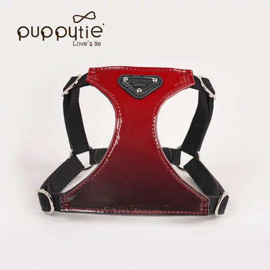 Puppytie レッドブラックグラデーションミラーレザーペットハーネス（猫＆小型犬用）| スタイリッシュで快適|Puppytie Puppytie Red-Black Gradient Mirror Leather Pet Harness for Cats & Small Dogs | Stylish & Comfortable