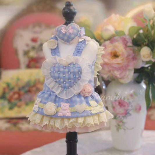 Elsamilu Lovely Heart Romantic Dress Set (Dress + Necklace) – Blue
