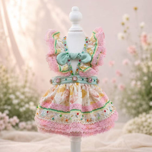 Elsamilu Flower Garden Lace Dog Dress – Pink & Mint