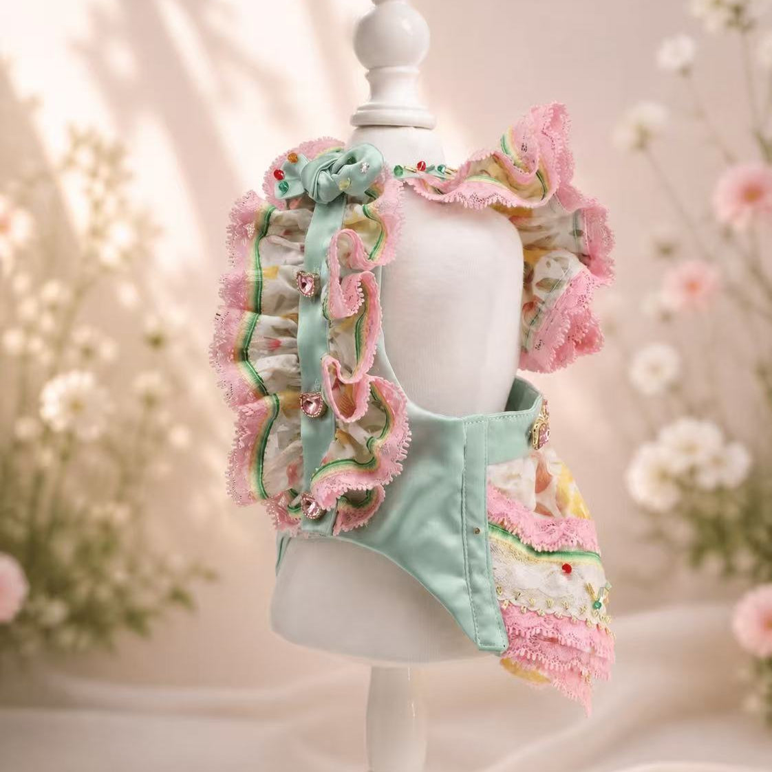 ♥︎︎もっち様♥︎︎ ハンドメイド 犬服 フラワーストライプ レース