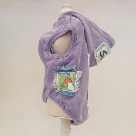 TaniWina Purple Corduroy Puppy Hoodie – Cartoon Dog Illustration Story Series S01E01