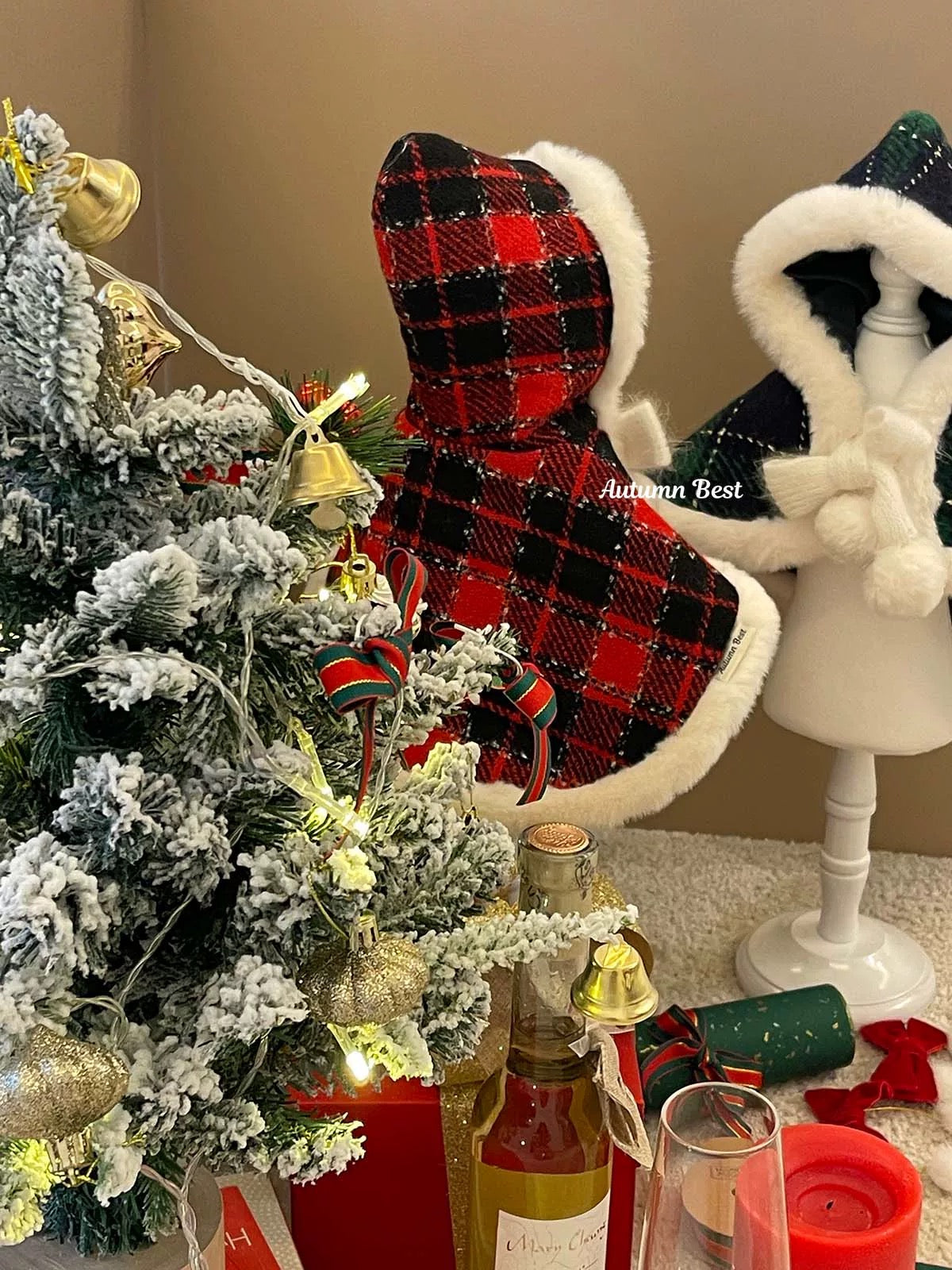 Autumn Bless メリーチェック柄リバーシブルペットマント | Merry Tartan Reversible Pet Cloak