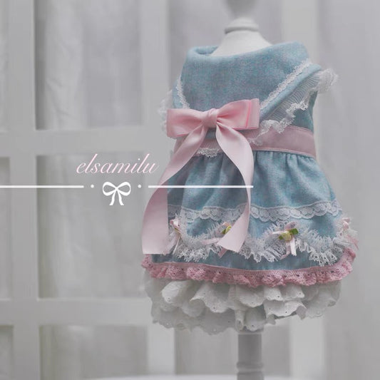 Elsamilu Romantic Blue Lace Bow Dress