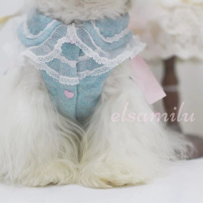 Elsamilu Romantic Blue Lace Bow Dress