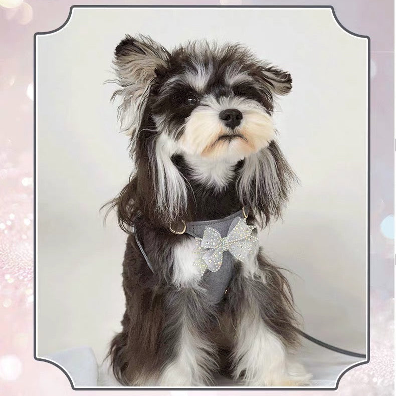 Puppytie スパークリングラインストーンボウドッグ＆キャットハーネス – 通気性のあるTR生地使用、スタイリッシュなペットベスト|スパークリングラインストーンボウドッグ＆キャットハーネス – 通気性のあるTR生地、スタイリッシュなペットベスト